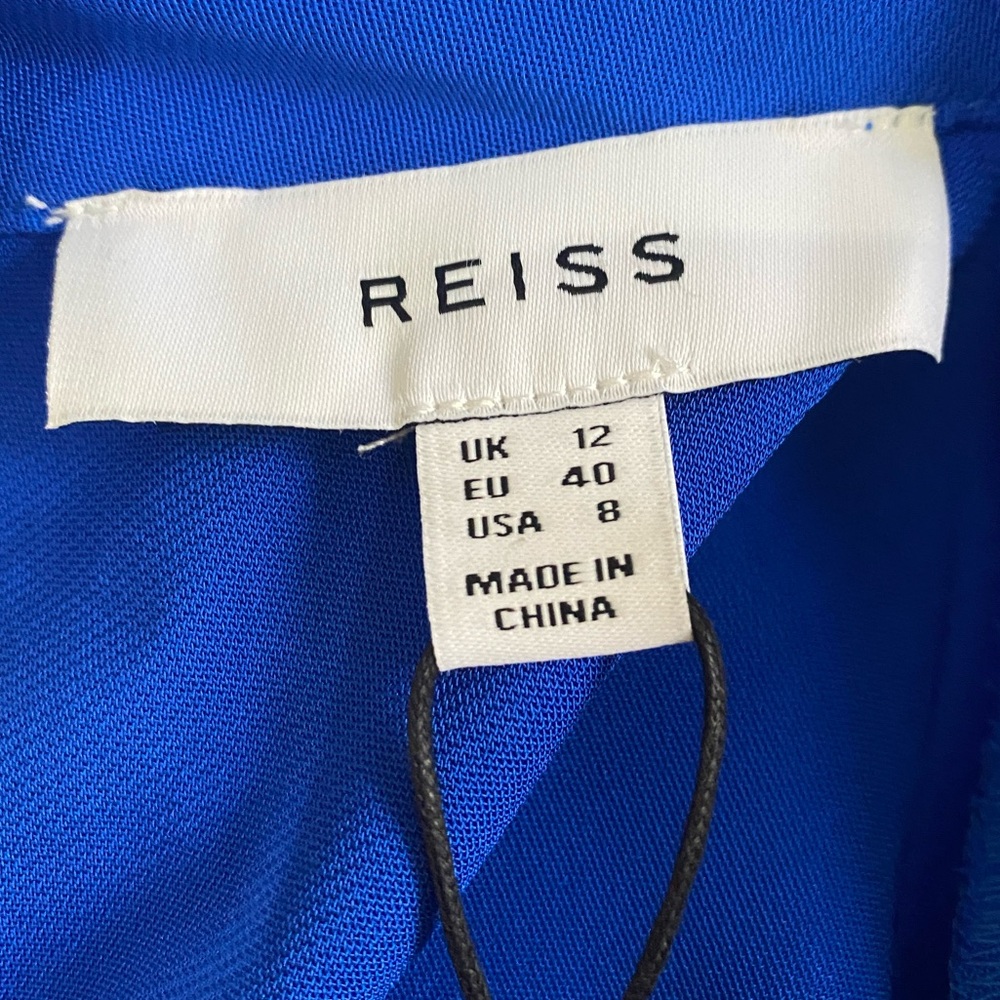 🆕REISS Libby Cobalt Blue Mock Neck Fit & Flare Asymmetrical Hem Midi Dress 8 - Picture 5 of 15
